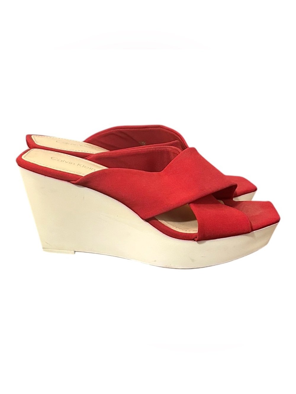 Calvin Klein Red Crisscross Open-Toe Slide Mules - Picture 5 of 6